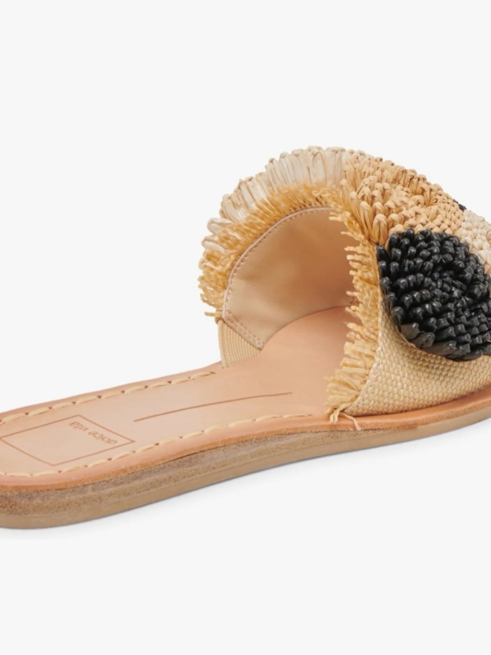 NIB Dolce Vita womens Danela Beaded Floral Raffia Slide Sandal Natural/Black 7.5 - Picture 6 of 10